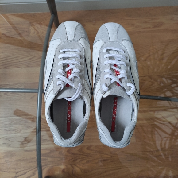 Prada Monte Carlo sneakers suede leather white silver grey women's 39 Fit 8.5 - Picture 2 of 12